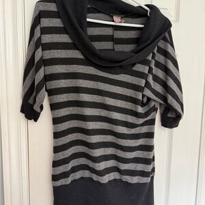 Striped Mini Dress with Cowl Neck in Black and Gray